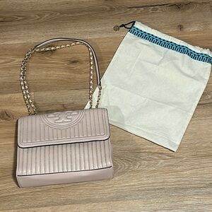 Tory Burch Stud Fleming Convertible 2 way purse bag pale pink w gold